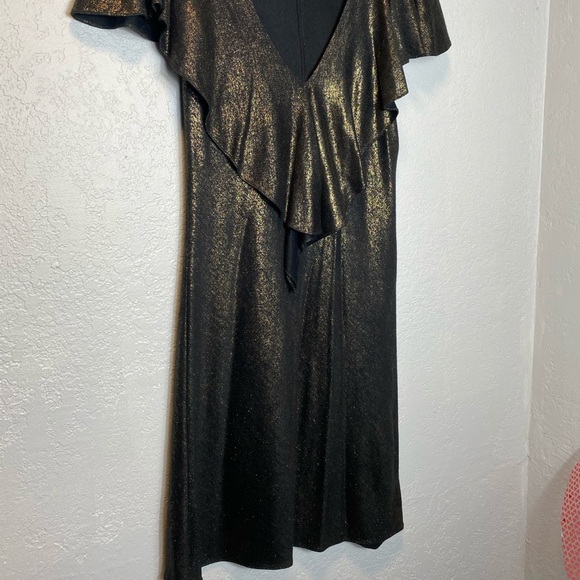 Bensoni Dress Gold Metalic Ruffle Detail Sz 2 - Picture 2 of 8